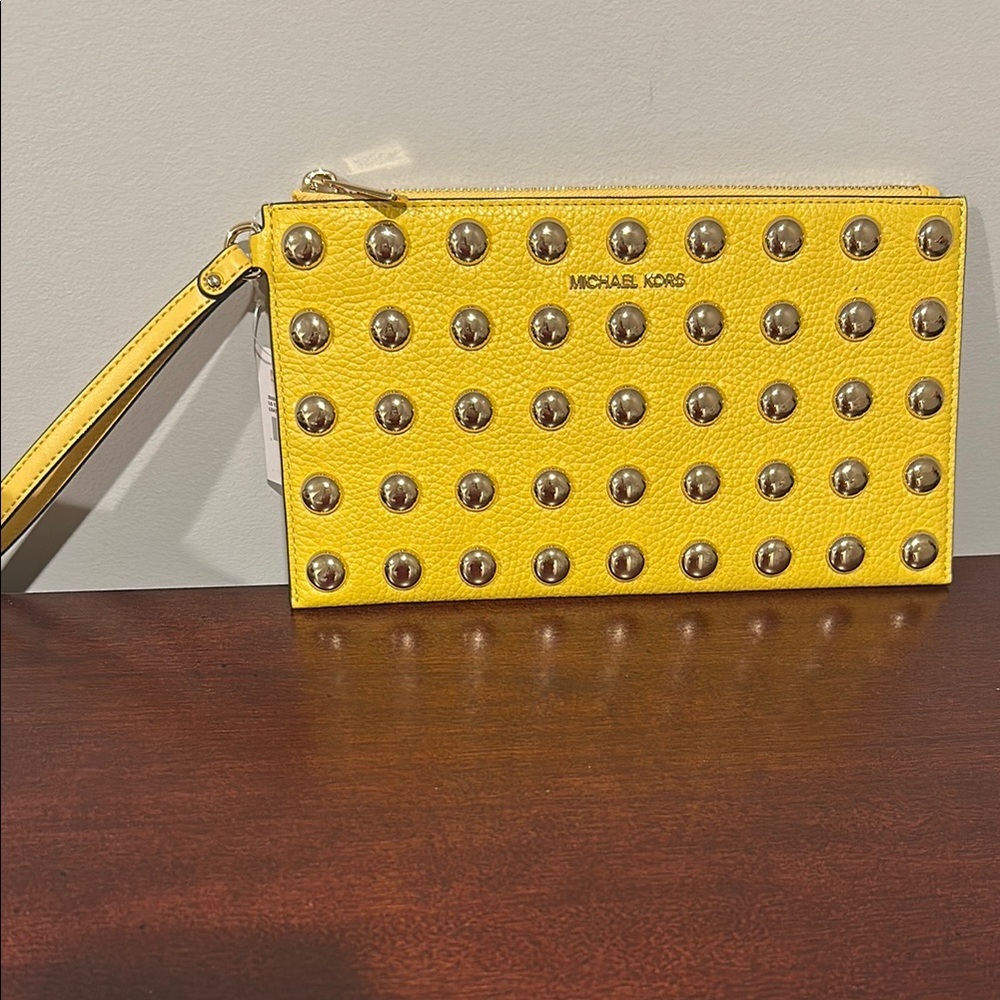 Michael Kors Gold Studded Yellow Wristlet